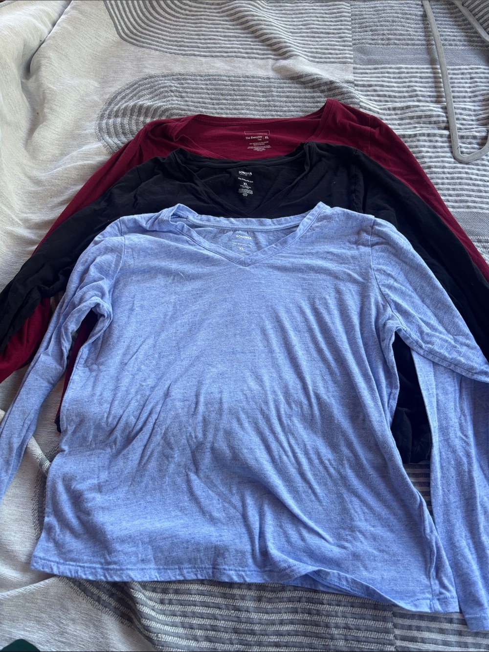 Sonoma Women's Long Sleeve Tees - Light Blue, Black, Burgundy